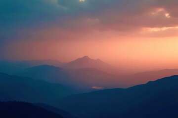 Obraz premium A mountain range with a beautiful sunset in the background
