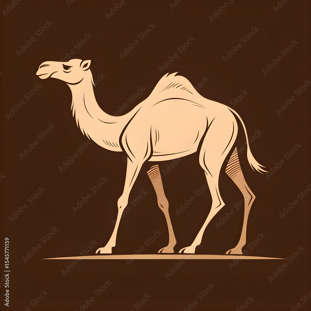 Fototapete A full-body silhouette of a camel with one hump, lying down in a resting position with clear outlines and a minimalistic design.