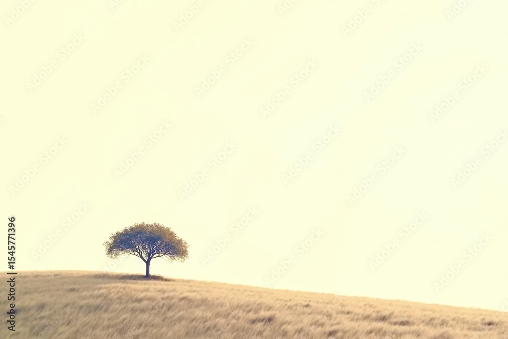 Poster a tree stands alone in a field of grass