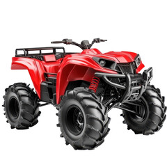 Obraz premium Red ATV Quad Bike Powerful Offroad Vehicle Mud Tires isolated on a transparent background