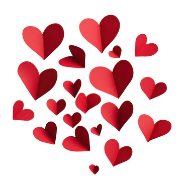 Naklejki Red paper hearts falling on black background Valentine's Day love romance isolated on a transparent background