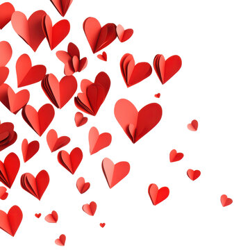 Naklejki Red paper hearts falling on black background Valentine's Day love romance isolated on a transparent background