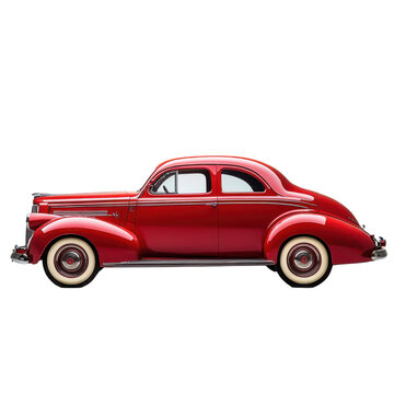 Fototapeta Classic Red Coupe Vintage Car Profile View Elegant Design, isolated on a transparent background