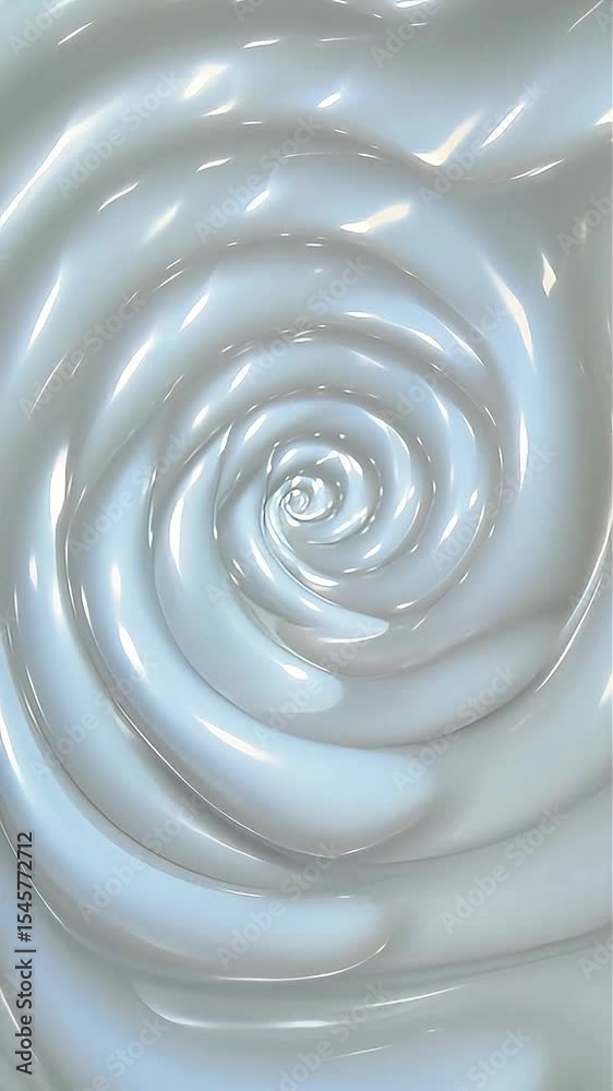 Poster abstract video of swirling white liquid with glossy reflections and subtle movement