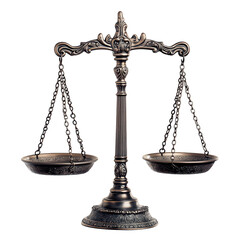 Ornate Antique Bronze Scales of Justice Symbol of Law Equilibrium Balance isolated on a transparent background
