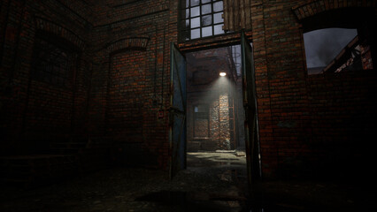 寂しく明かりが灯る工場