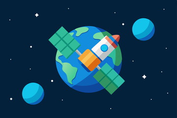 Space Exploration Rocket Launch and Satellite Orbiting Earth