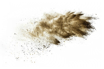 Shimmering particles of a dust spell, slowly settling, on a white background.
