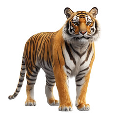 Obraz premium Majestic Tiger Standing Black Background Wild Cat Powerful Predator Orange Stripes isolated on a transparent background