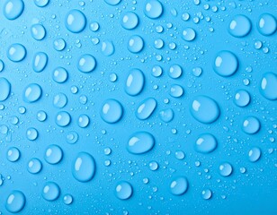 Vibrant Blue Surface with Water Droplets of Varying Sizes
