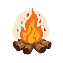 Campfire Illustration Burning Embers and Bright Flames