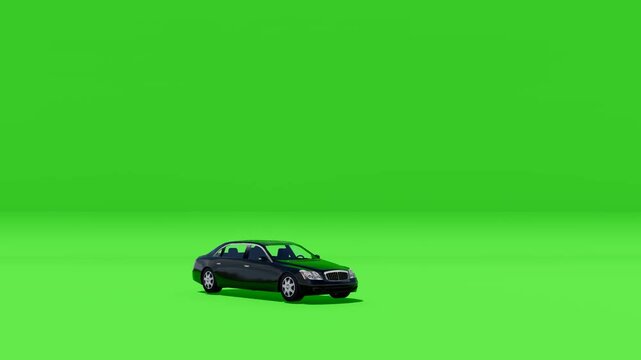 Animation of a black car on green screen background