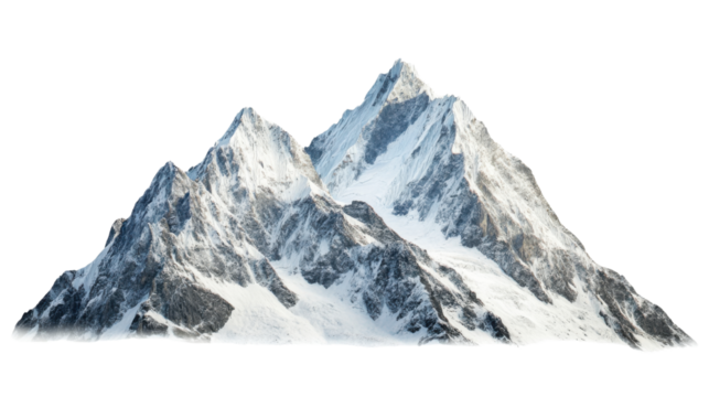 Majestic mountain landscape covered with snow in winter season isolated on white background