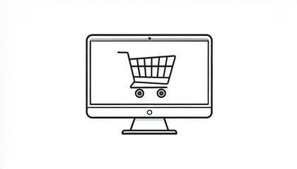 Online shopping concept A shopping cart icon displayed on a computer screen