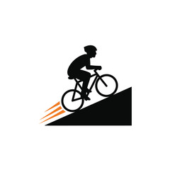 Fototapeta premium Cyclist Riding Bicycle Up Hill Black Silhouette biking