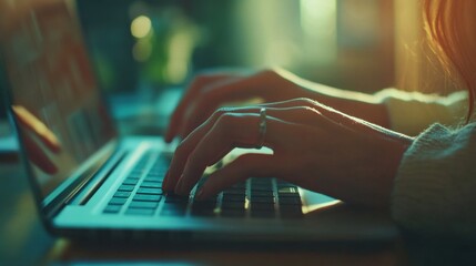 Woman Typing on Laptop at Home