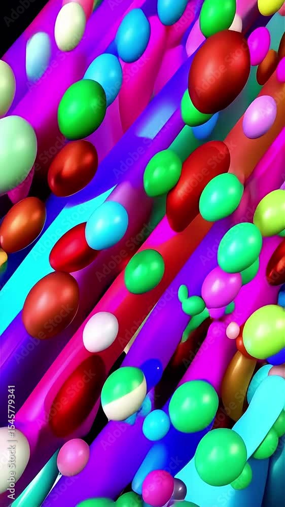 Poster colorful abstract video featuring floating spheres and dynamic geometric shapes