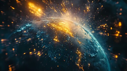 Obraz premium Global Network Illuminated Planet Earth 