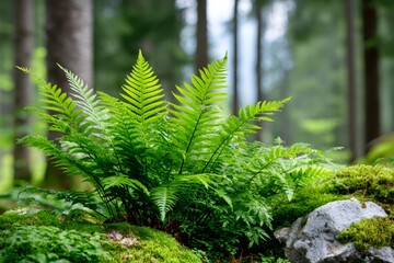Bright green fern growing in the forest