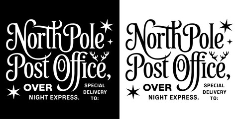 Vintage North Pole Post Office Overnight Express Christmas Stamp or Label, Perfect for Holiday Mail, Festive Graphics, Santa Claus Letters, and Seasonal Craft Projects