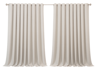 Elegant Beige Curtains Draped Beautifully on a Rod for Window Decoration and Interior Design, transparent background