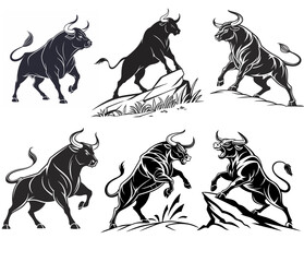 Aggressive Bull Vector Silhouettes &ndash; Powerful Animal Line Art for Logos & Tattoos