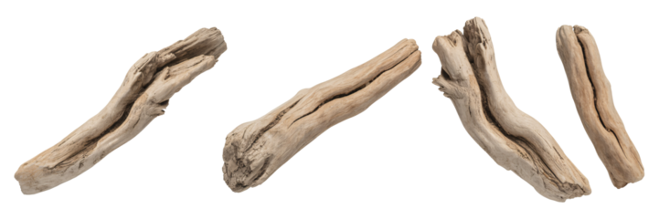 Driftwood pieces isolated on transparent background ideal for craft projects home decor nautical themes design elements