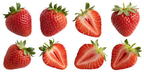 Juicy Red Strawberries Isolated on transparent background Perfect for Food Packaging Design or Culinary Publications