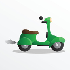 Cartoon green retro vintage classic scooter. Side view flat motorcycle illustration.