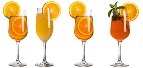 Refreshing Orange Cocktails in Elegant Champagne Flutes a vibrant collection of summer drinks perfect for menus and websites, transparent background