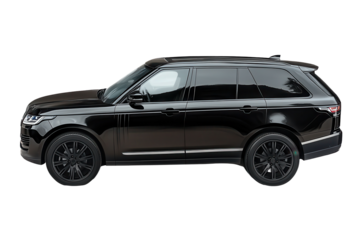 Luxury SUV in sleek black finish, showcased against a transparent background, highlighting modern design and spaciousness perfect for family travel