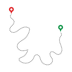 Route Optimization line icon, Route icon between two points with dotted path and location pin. Route location icon in eps 10.