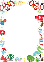 水彩　手書き　夏休み　夏祭りフレーム　アイコン