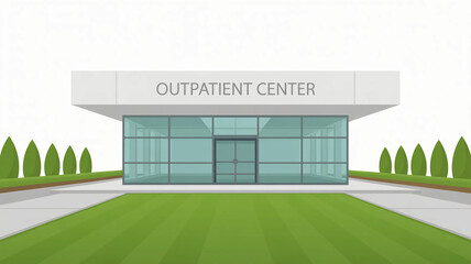 Large glass building with a sign that says Outpatient Center