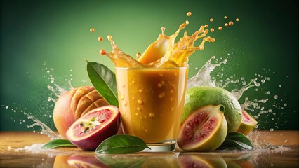 Refreshing Tropical Fruit Smoothie Splash in Glass with Exotic Fruits
