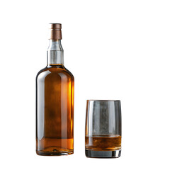 Glass and bottle of alcohol on a transparent background