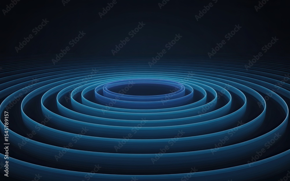 Fototapete abstract 3d rendering of concentric blue curved ribbon shapes against a dark gradient background cre