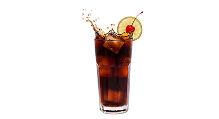 Refreshing Ice-Cold Cola with Cherry and Lime Garnish Perfect Summer Drink with Fizzy Bubbles