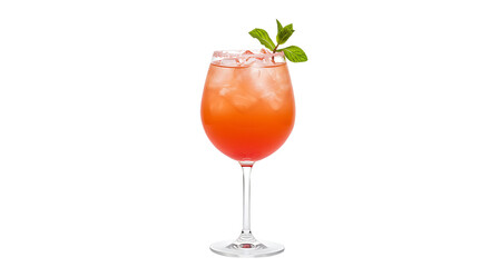 Sunset Breeze Cocktail in Balloon Glass with Ice and Mint Garnish
