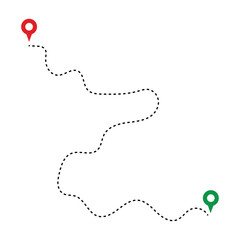 Route Optimization line icon, Route icon between two points with dotted path and location pin. Route location icon in eps 10.