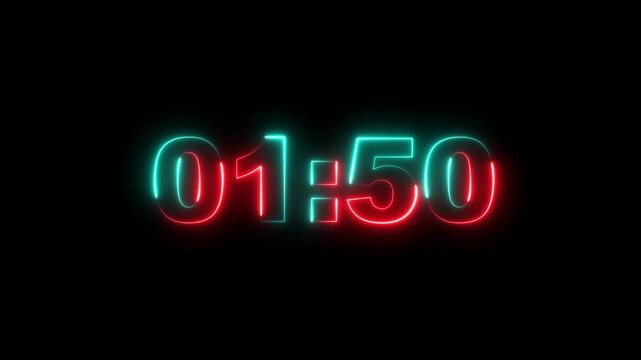 120 second countdown timer, Countdown video with alpha channel. Neon line Two Minute Digital Timer. 2 Minute Digital Negative Countdown. seconds on transparent background Didital 2 minutes countdown