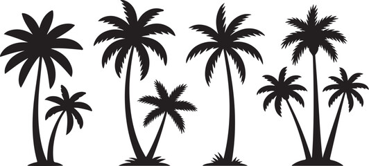 Tropical Palm Tree Silhouette Vector Set Exotic Island Landscape Graphic Art