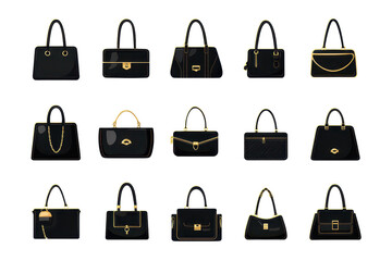 Stylish collection of modern handbag icons featuring various designs and shapes on a minimalistic background for fashion enthusiasts