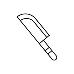 Fototapeta premium Simple black line icon of a butcher knife or cleaver with a curved blade and handle on white background. Perfect for kitchen, culinary, cooking apps, or food-related designs.