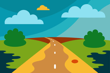 Fototapeta premium Serene Country Road A Journey Through Rolling Hills and Lush Greenery