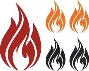 Set of Stylized Flame Icons in Red Orange and Black Vector Fire Symbols Isolated on White

