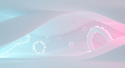 Abstract Pink and Blue Light Swirls with Circles and Ribbons for Futuristic Digital Background