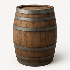 Obraz premium A rustic wooden barrel with metal bands, perfect for decoration.