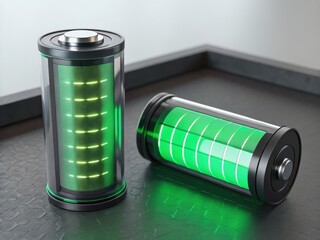 green tech carbon neutral electric concept Modern battery design with illuminated green indicators.
