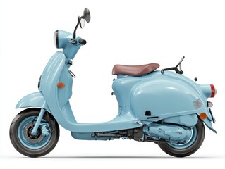 Light Blue Vintage Scooter on White Background